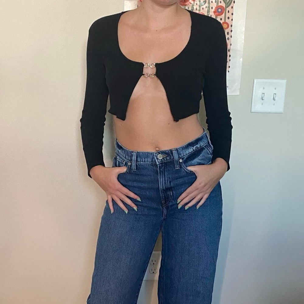 Zara Black Cropped Cardigan with Silver Metal Closures